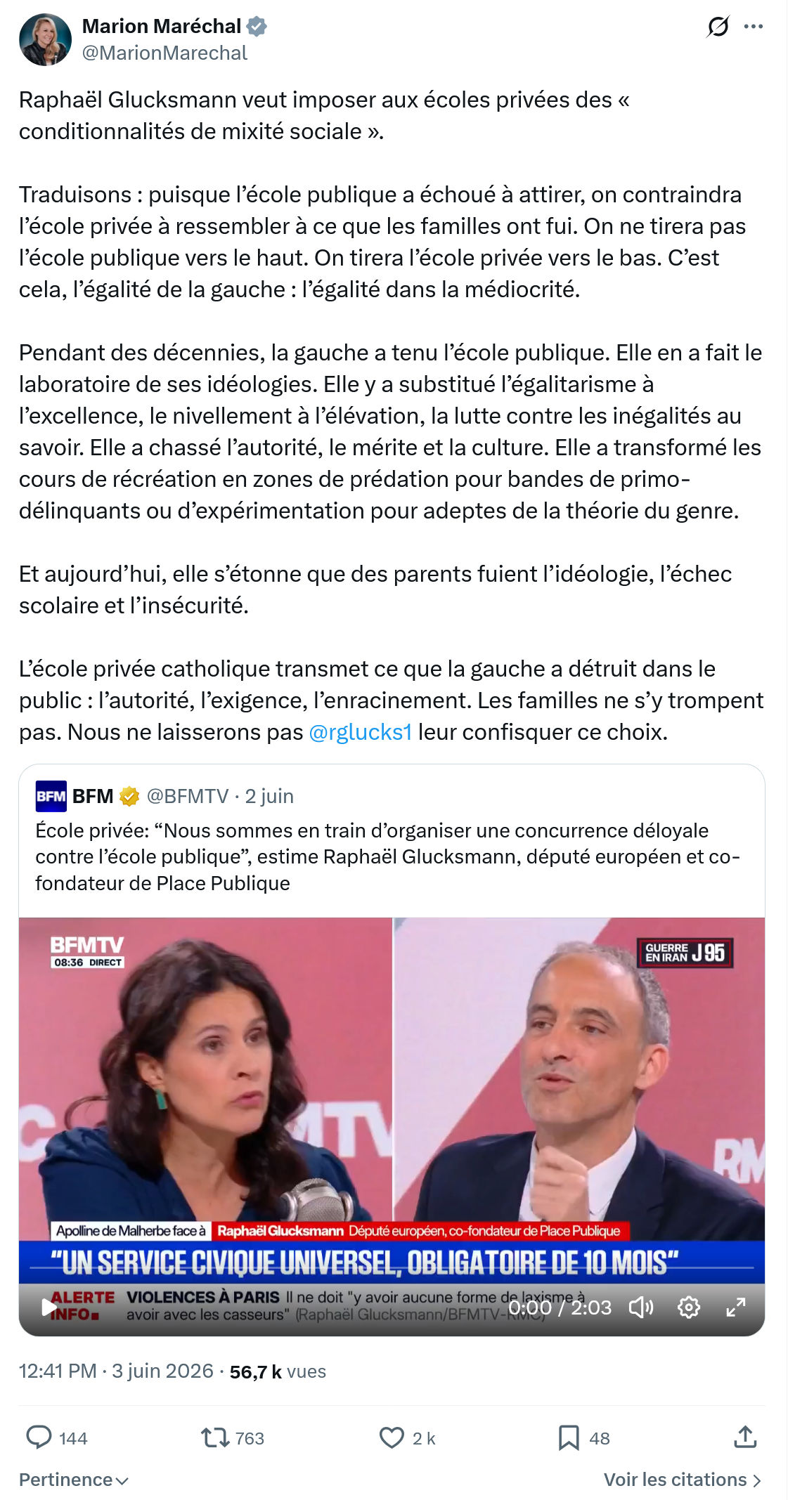 Marion Maréchal- Le Pen: Pendant des décennies…