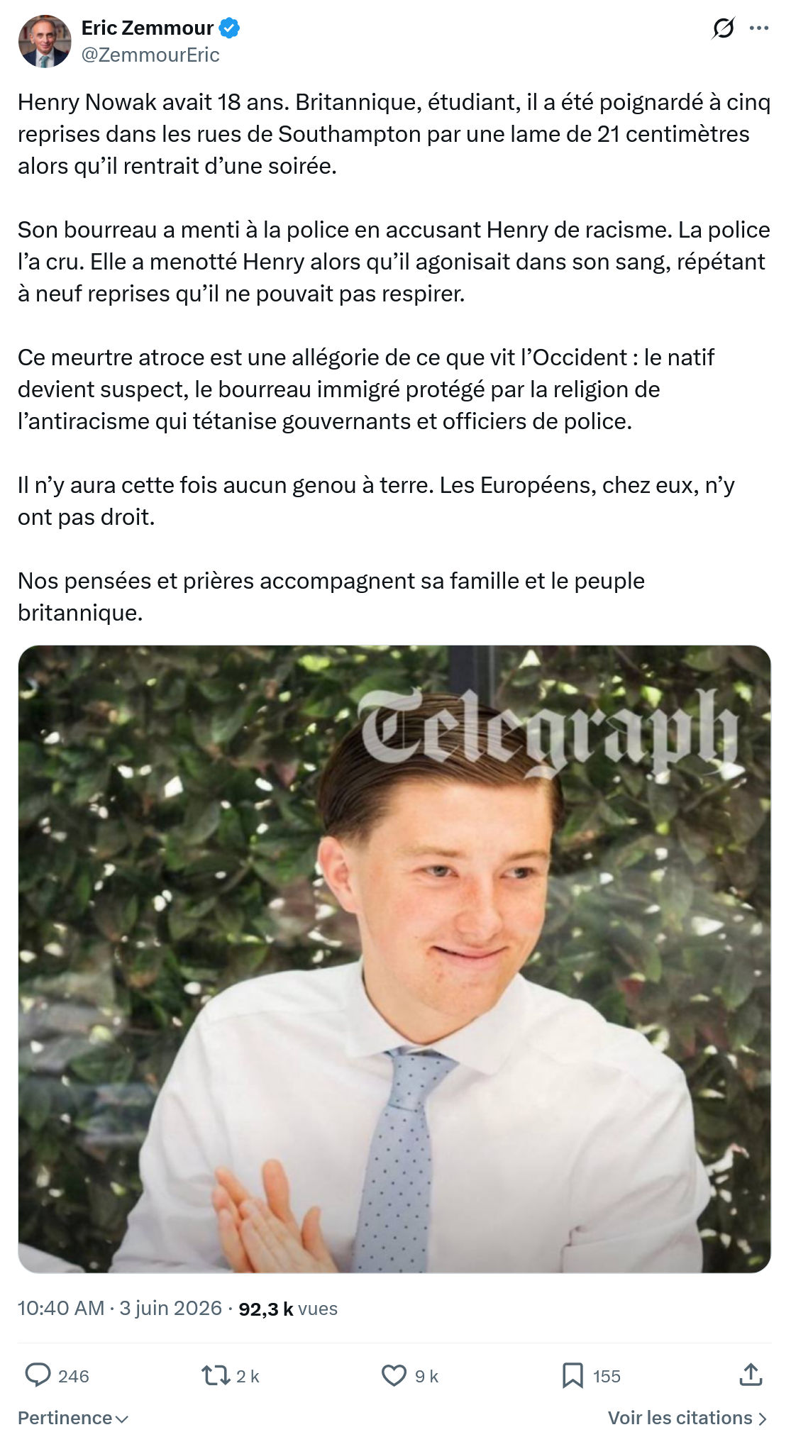 Eric Zemmour: Henry Nowak avait 18 ans…