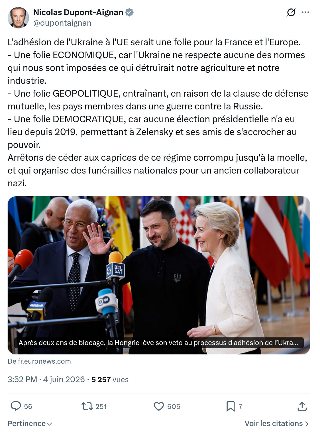 Nicolas Dupont-Aignan: L'adhésion de l'Ukraine…