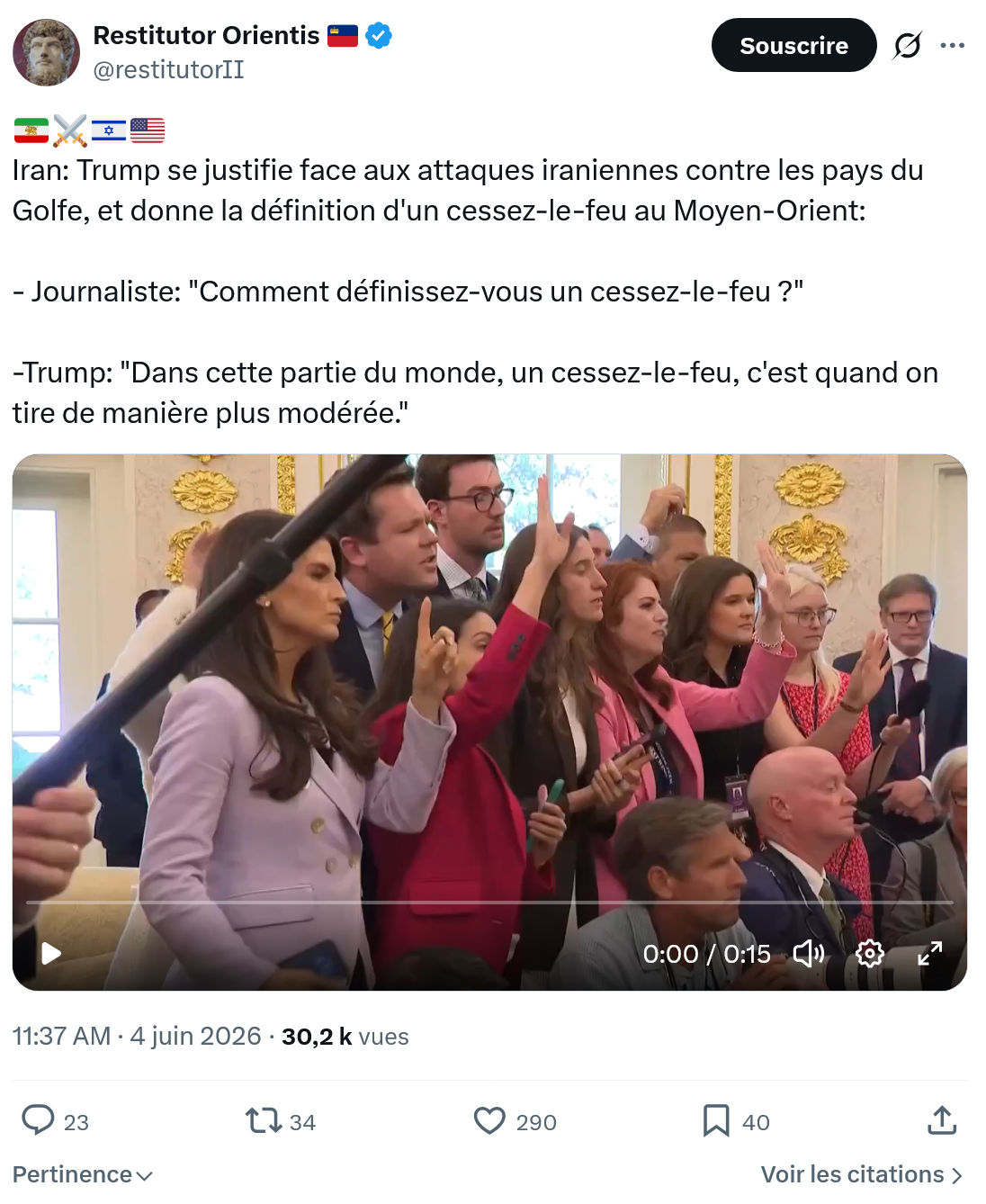 Restitutor Orientis: Iran: Trump se justifie face aux attaques…