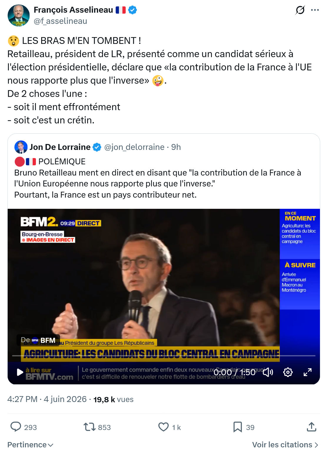 Francois Asselineau: LES BRAS M'EN TOMBENT !…