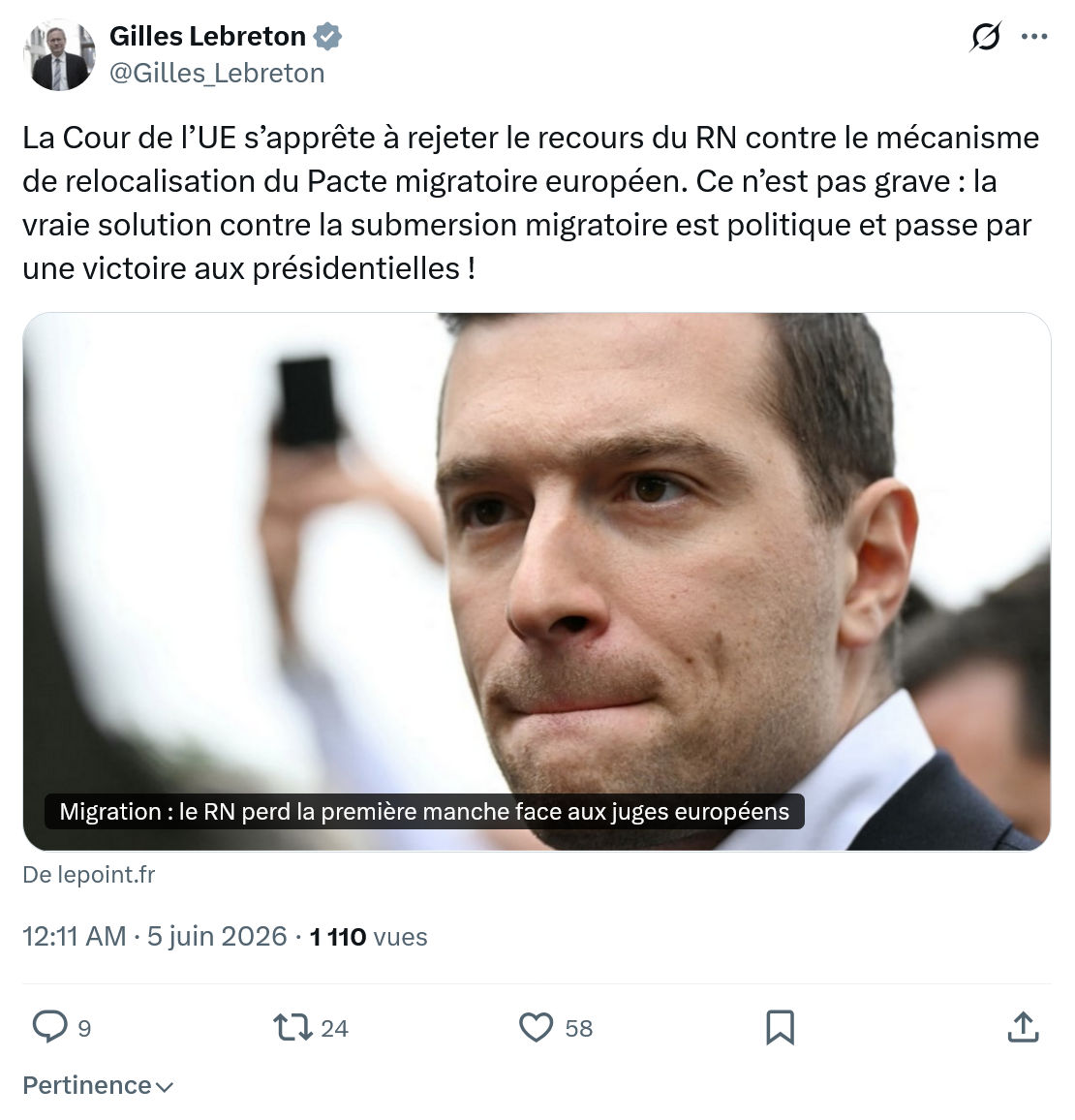 Gilles Lebreton: La Cour de l’UE s’apprête à rejeter…