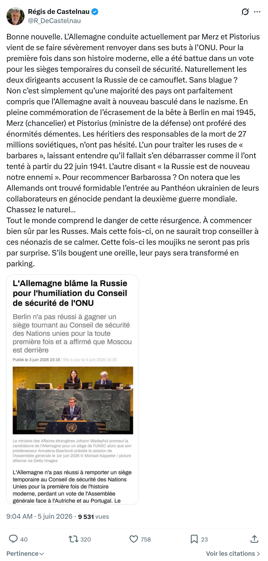 Régis de Castelnau: Bonne nouvelle…