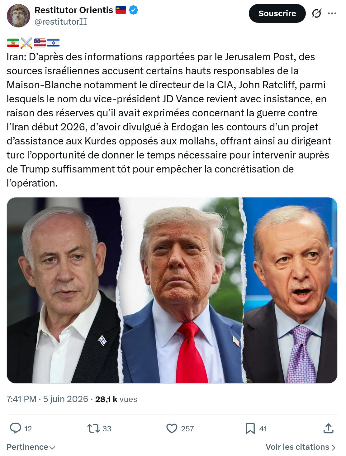 Restitutor Orientis: Iran: D’après des informations rapportées…