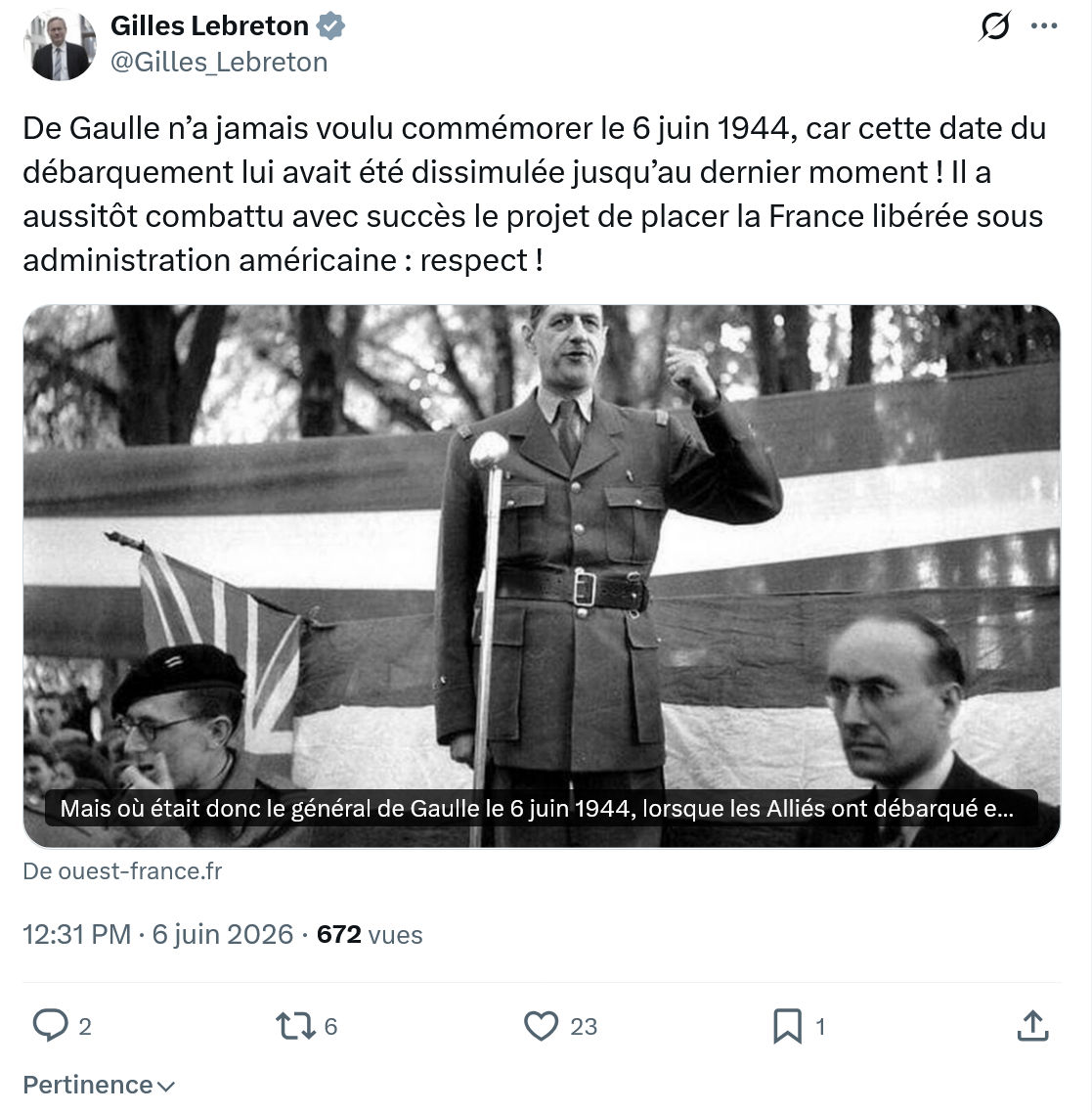 Gilles Lebreton: De Gaulle n’a jamais voulu commémorer…
