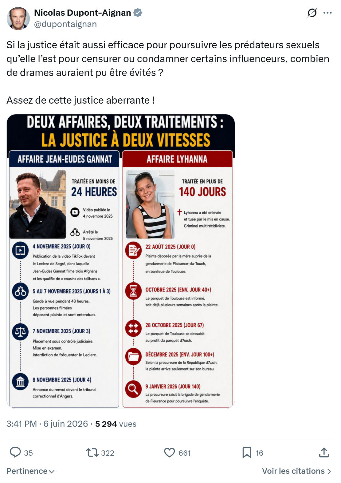 Nicolas Dupont-Aignan: Si la justice était aussi efficace pour poursuivre…