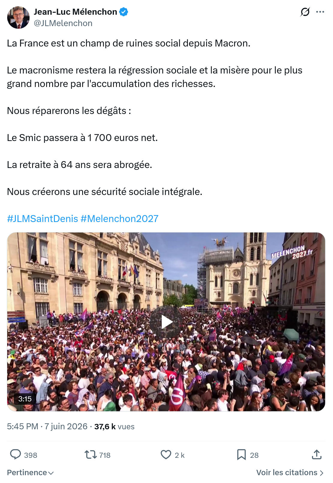 Jean-Luc Mélenchon: La France est un champ de ruines…