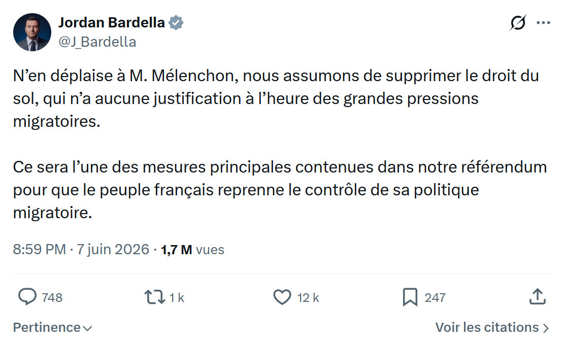 Jordan Bardella: N’en déplaise à M. Mélenchon…