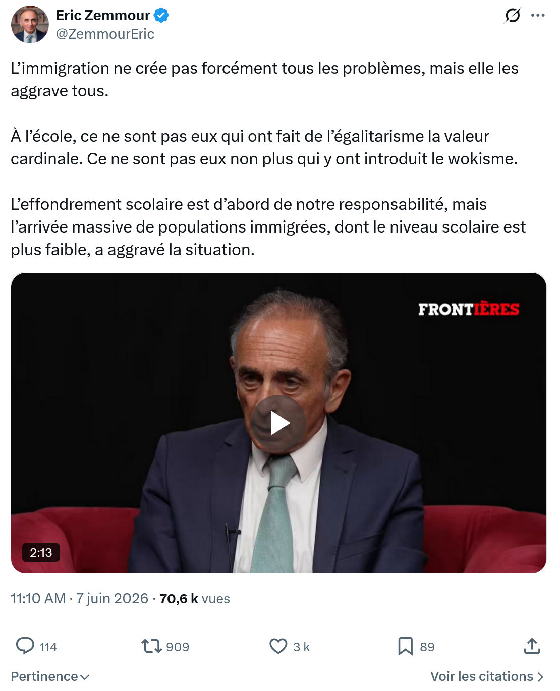 Eric Zemmour: L’immigration ne crée pas forcément…