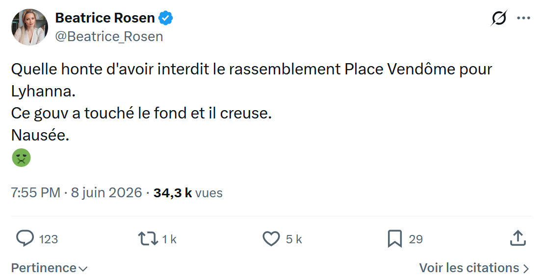 Béatrice Rosen: Quelle honte d'avoir interdit le rassemblement…