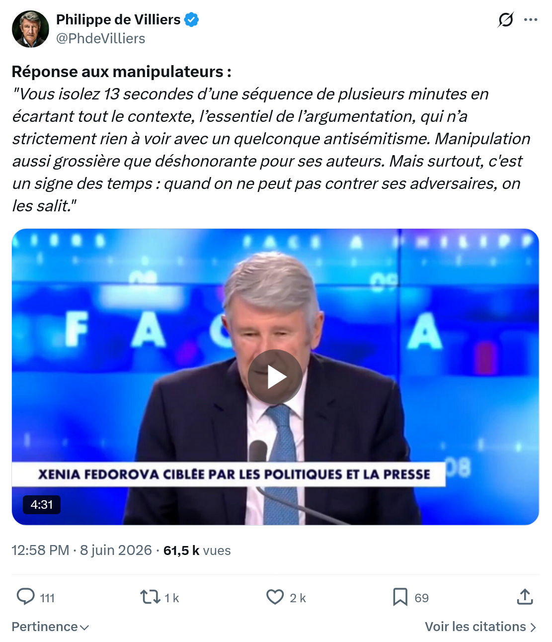 Philippe de Villiers: Réponse aux manipulateurs…