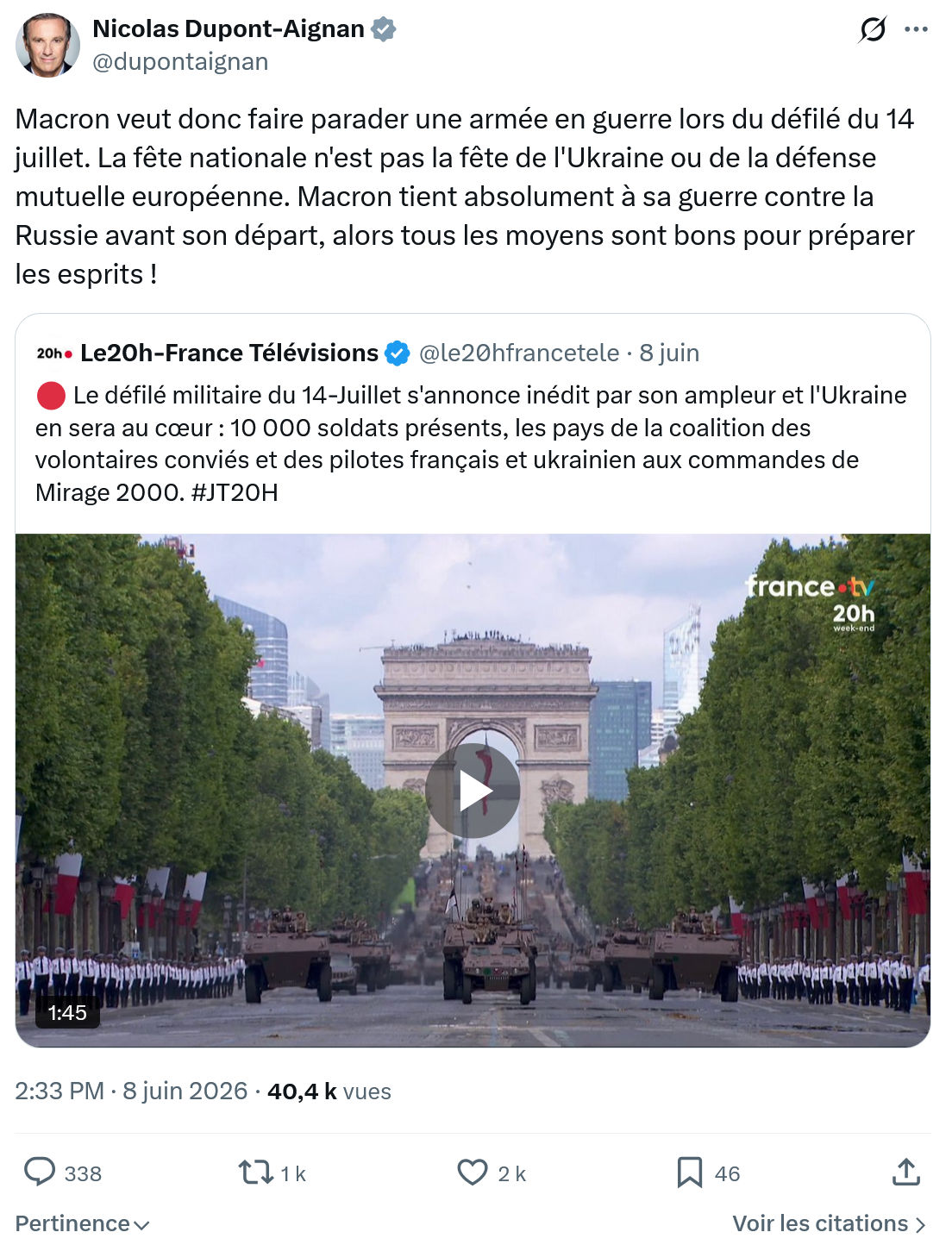 Nicolas Dupont-Aignan: Macron veut donc faire parader…