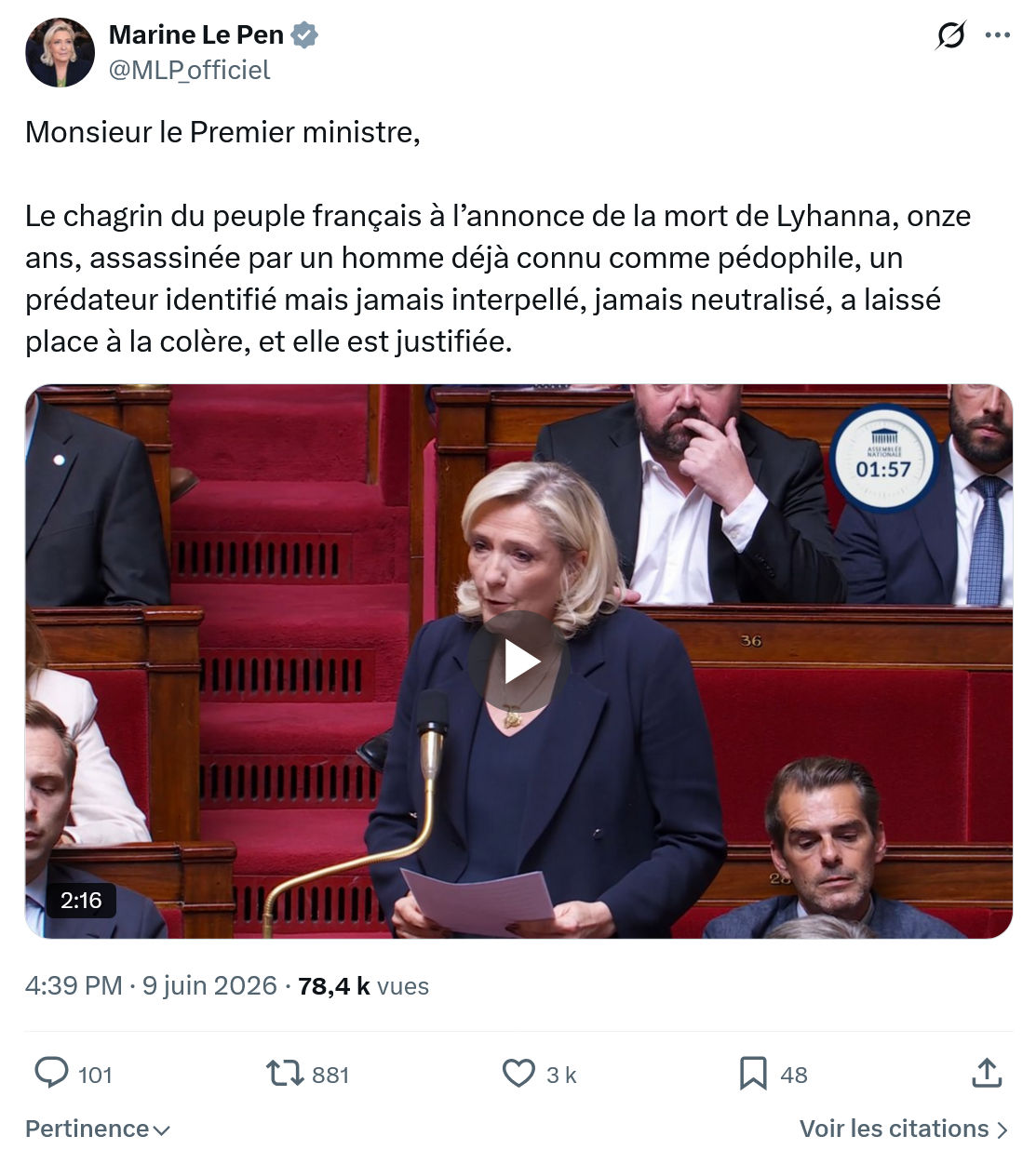 Marine Le Pen: Monsieur le Premier ministre…