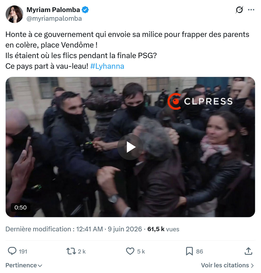 Myriam Palomba: Honte à ce gouvernement qui envoie…