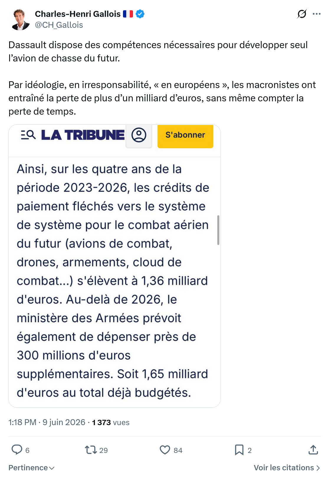 Charles-Henri Gallois: Dassault dispose des compétences nécessaires…