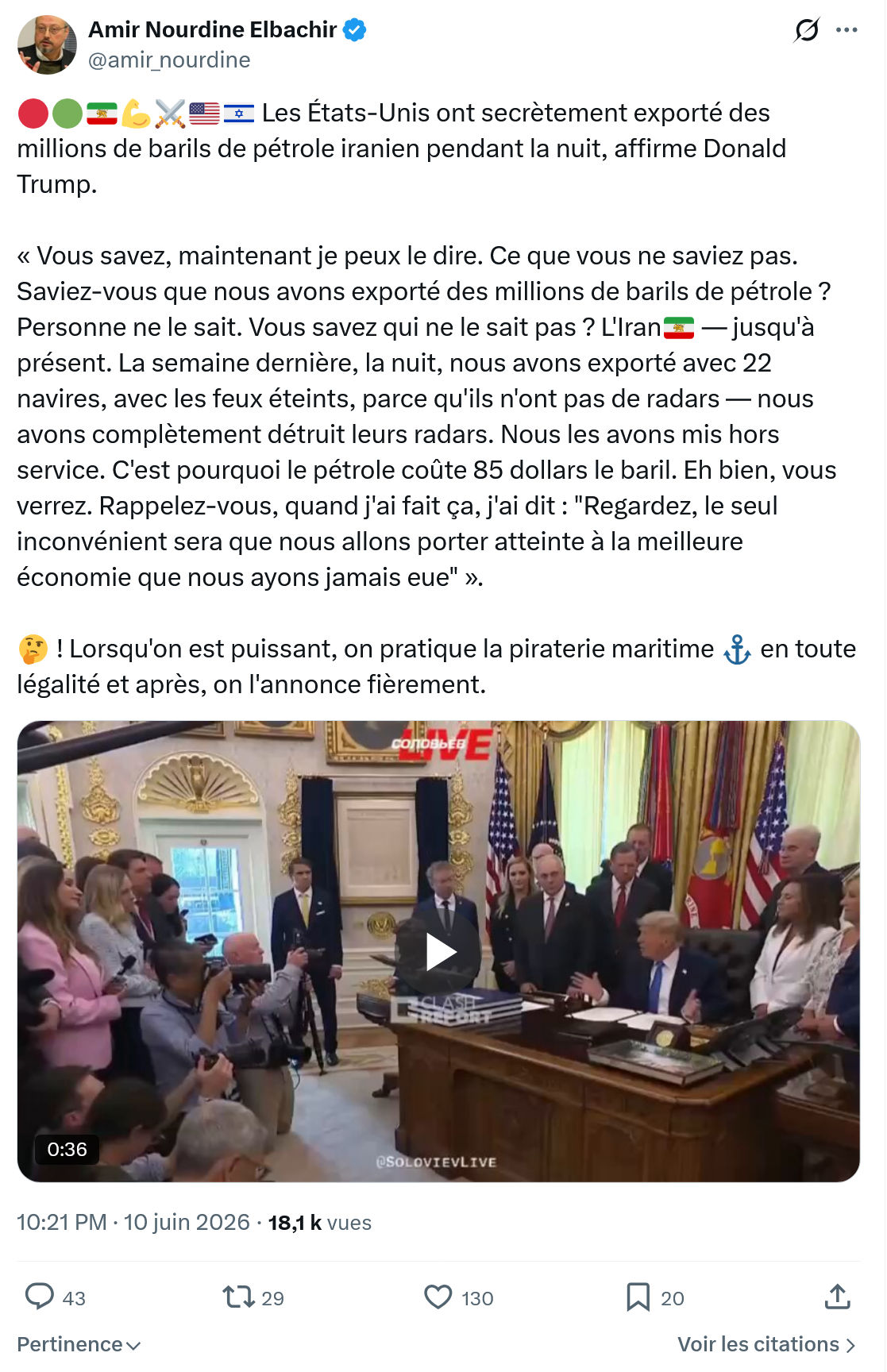 Amir Nourdine Elbachir: Les États-Unis ont secrètement exporté…
