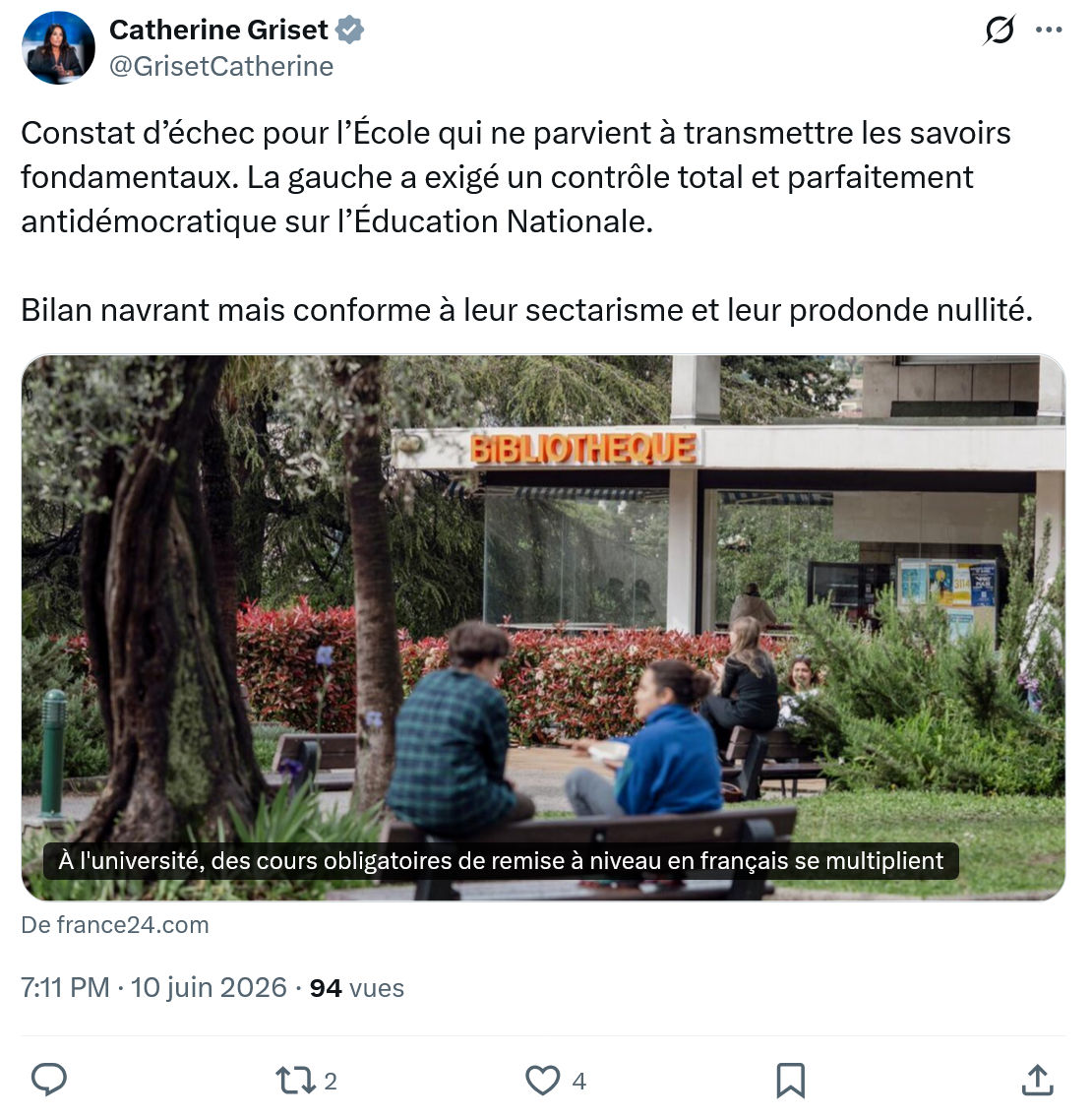 Catherine Griset: Constat d’échec pour l’École…