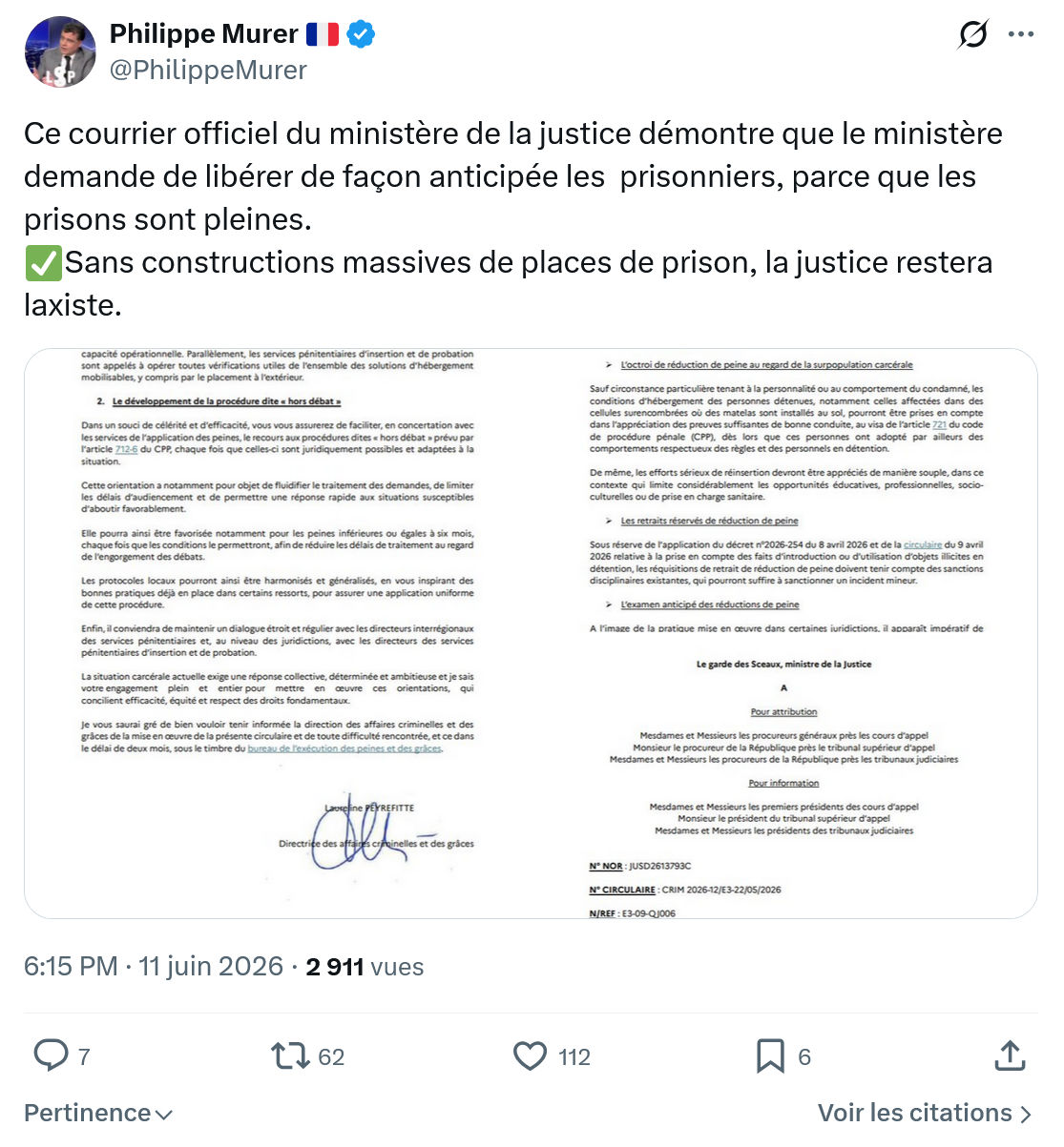 Philippe Murer: Ce courrier officiel du ministère…