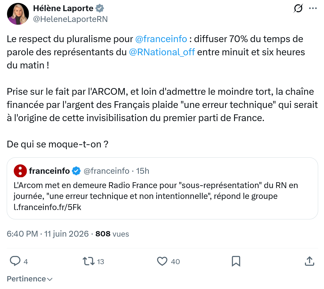 Hélène Laporte: Le respect du pluralisme pour @franceinfo…