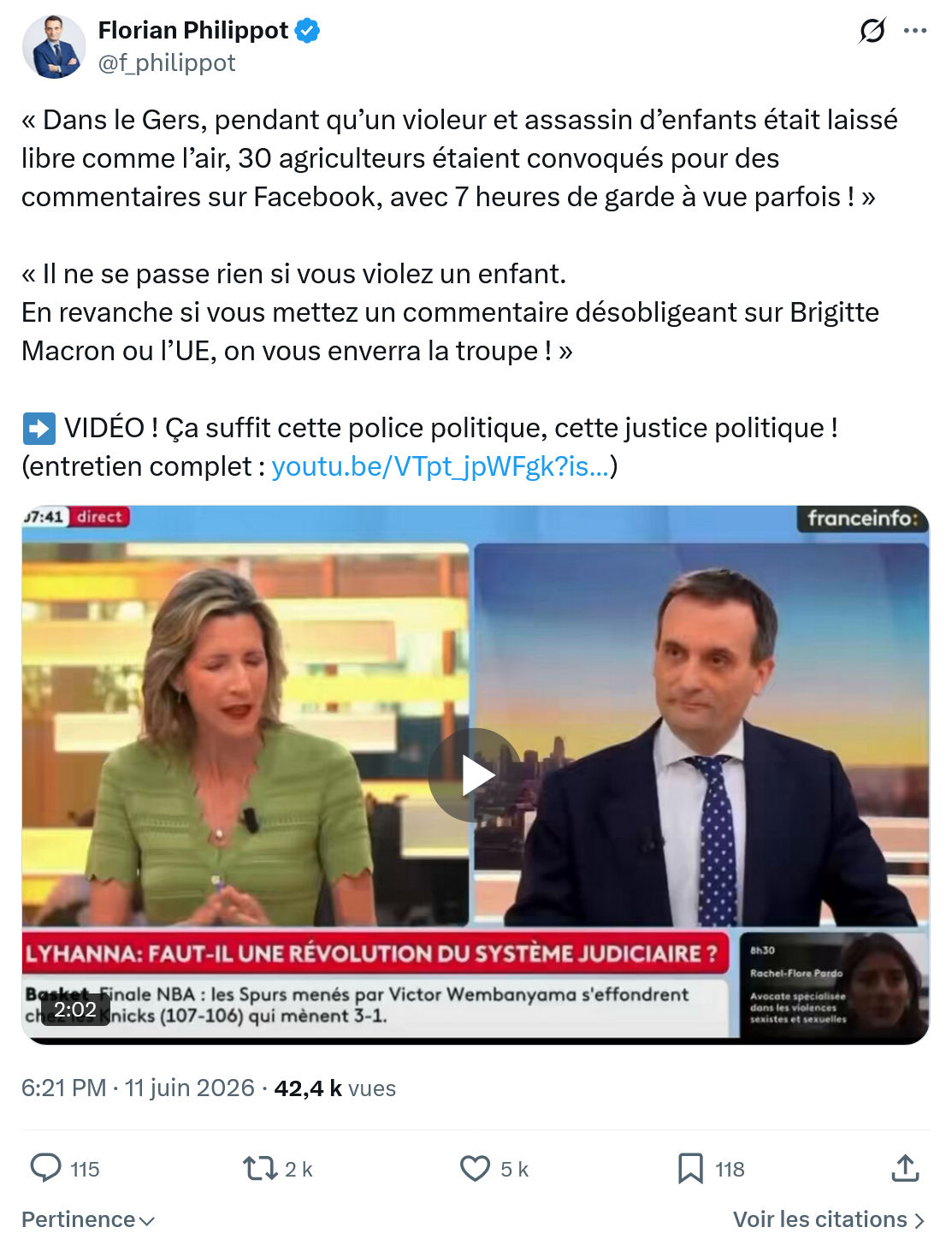 Florian Philippot: Dans le Gers, pendant qu’un violeur…