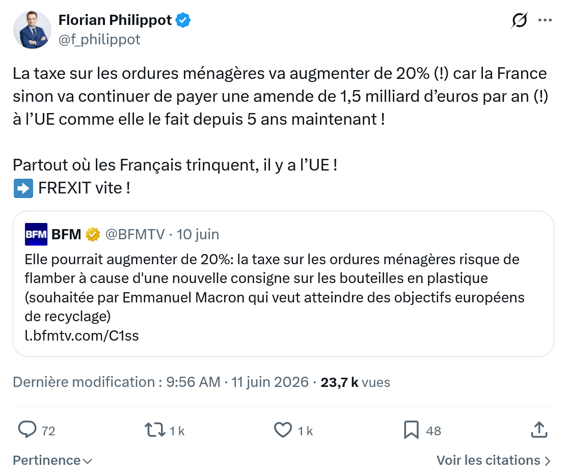 Florian Philippot: La taxe sur les ordures ménagères…