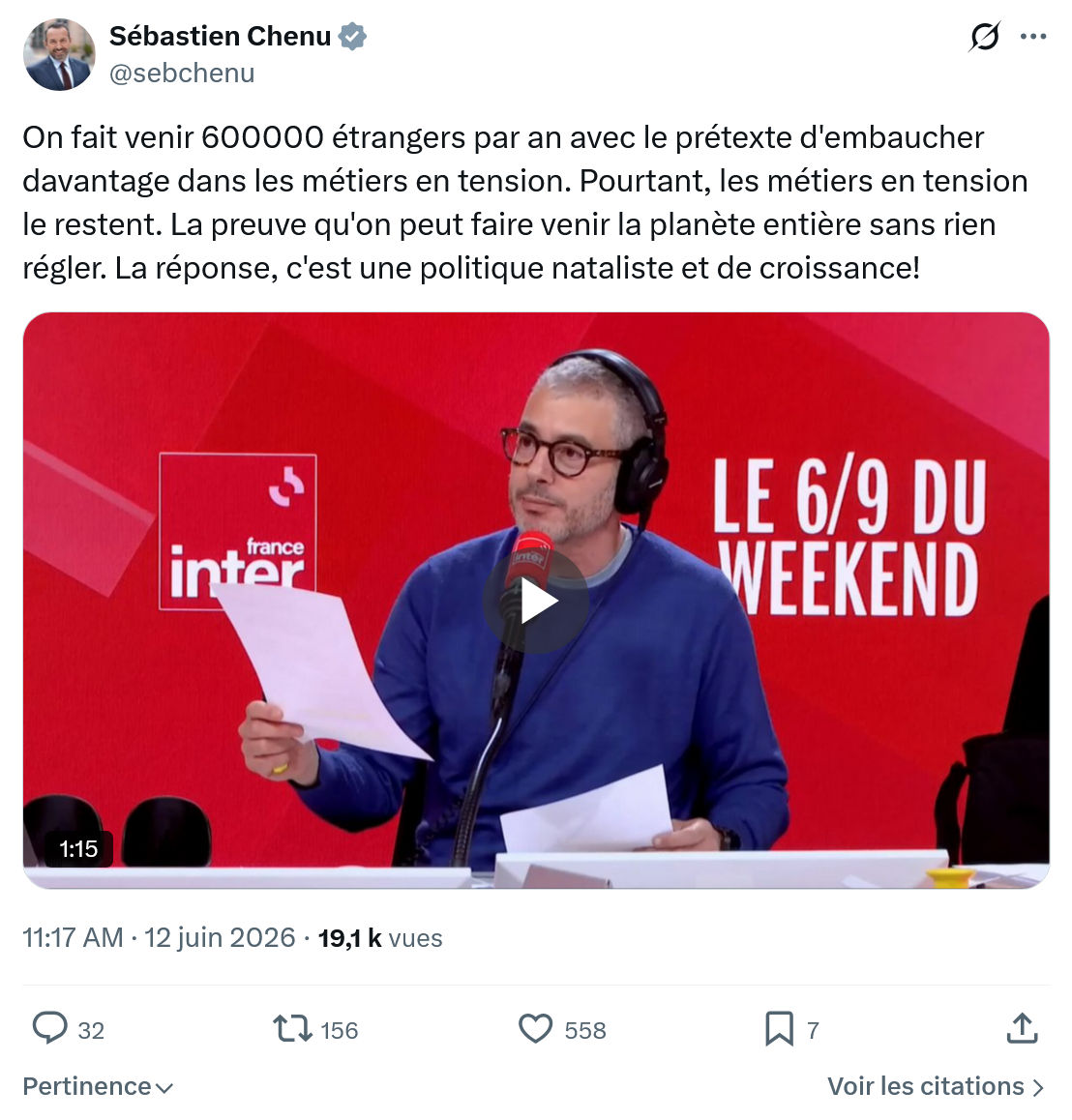 Sébastien Chenu: On fait venir 600000 étrangers…