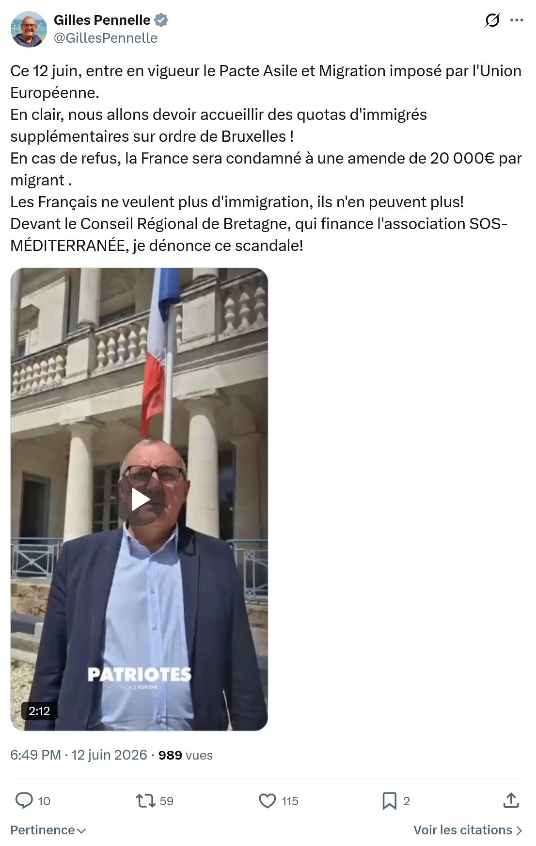 Gilles Pennelle: Ce 12 juin, entre en vigueur le Pacte Asile…