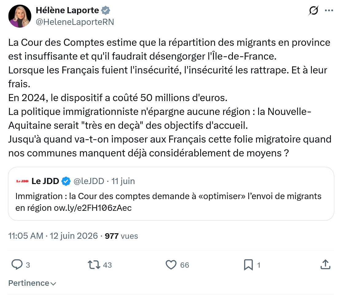 Hélène Laporte: La Cour des Comptes estime que la répartition…