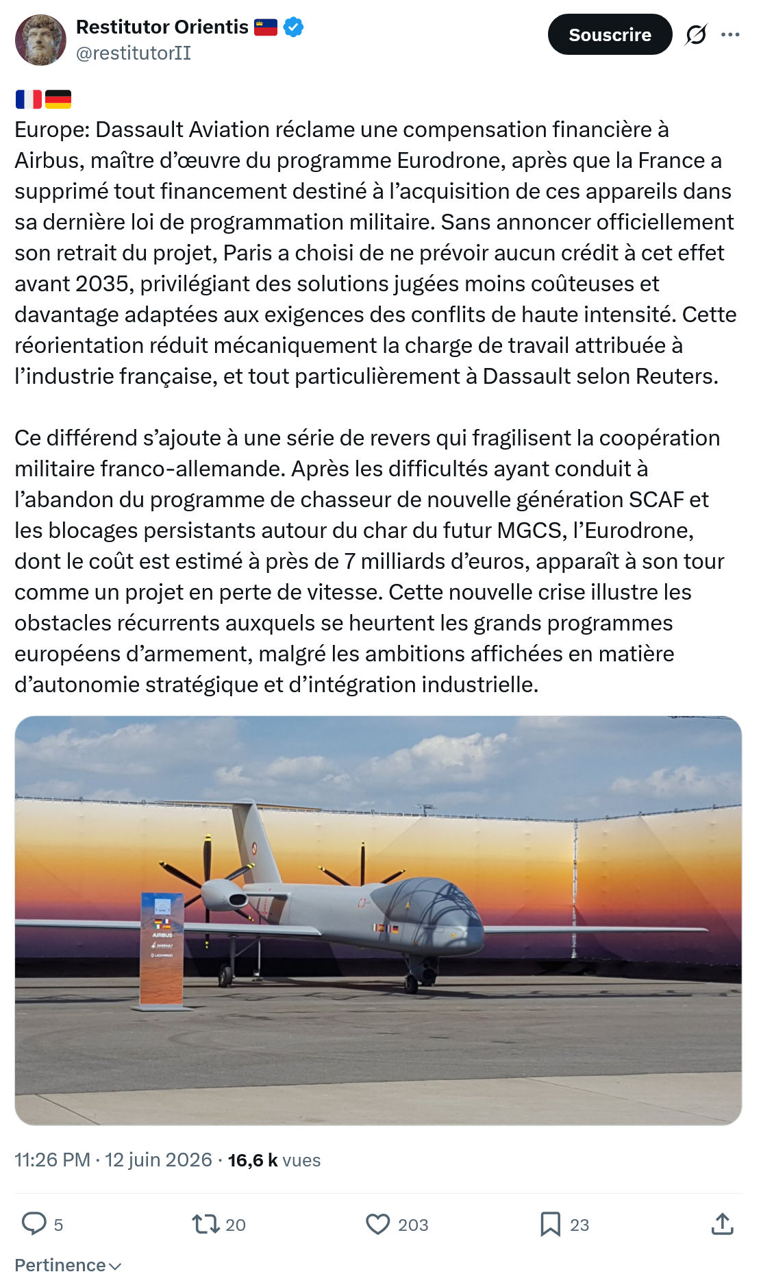 Restitutor Orientis: Europe: Dassault Aviation réclame…