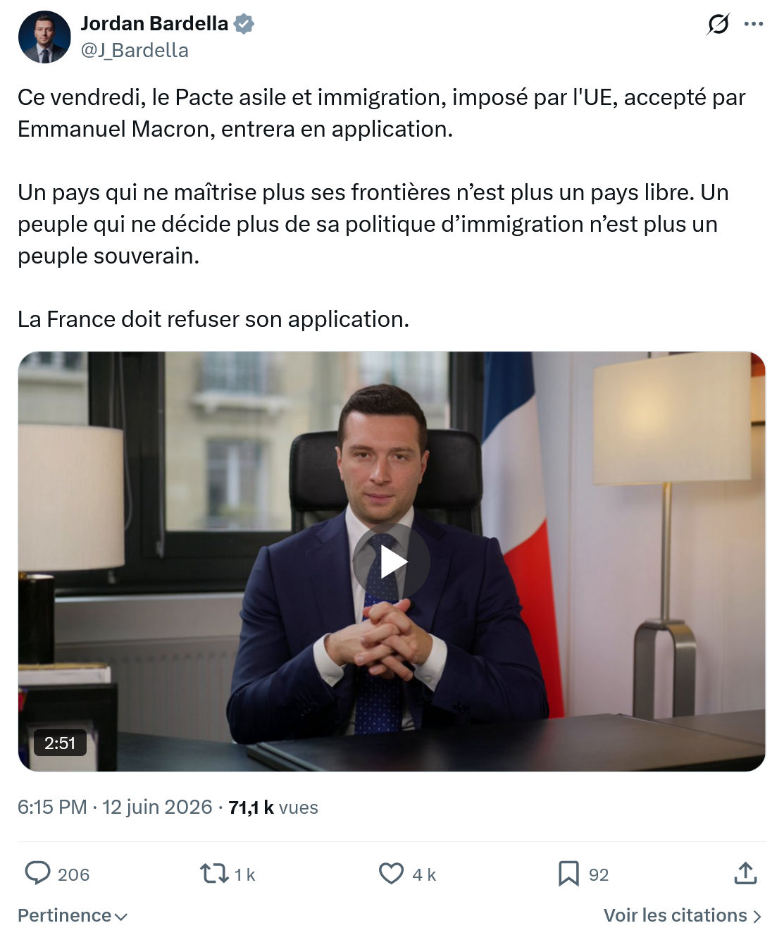 Jordan Bardella: Ce vendredi, le Pacte asile et immigration…