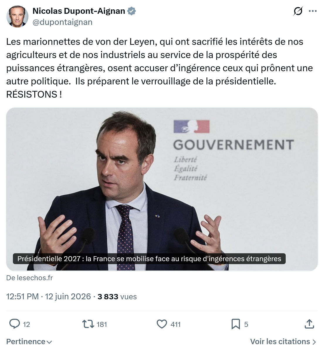 Nicolas Dupont-Aignan: Les marionnettes de von der Leyen…