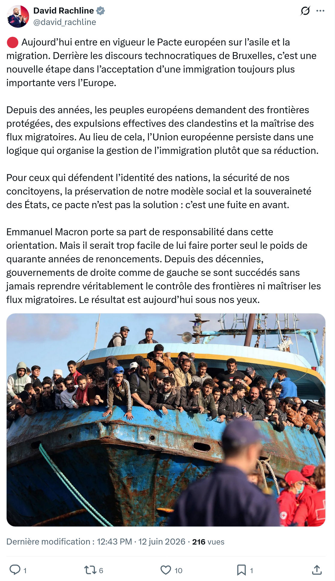 David Rachline: Aujourd’hui entre en vigueur le Pacte européen…