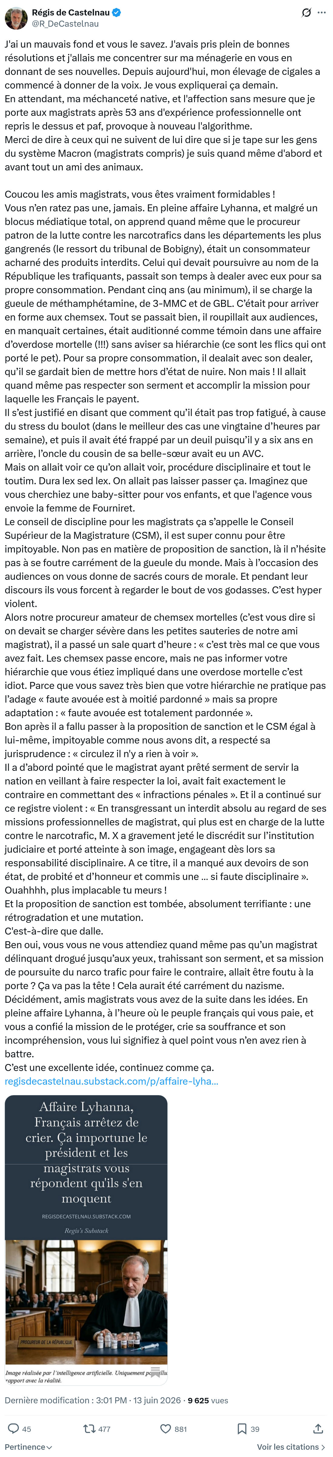 Régis de Castelnau: J'ai un mauvais fond et vous le savez…