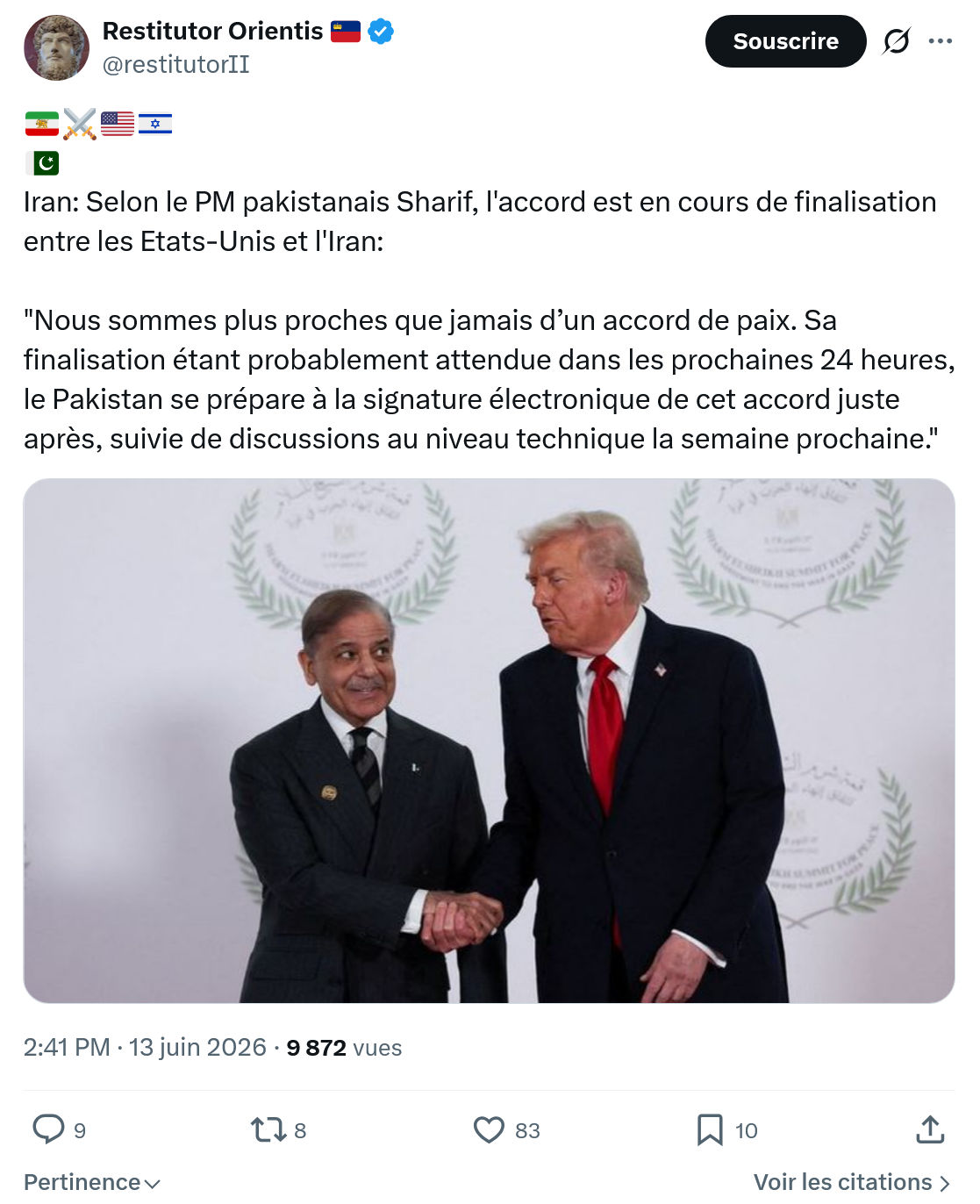 Restitutor Orientis: Iran: Selon le PM pakistanais Sharif…