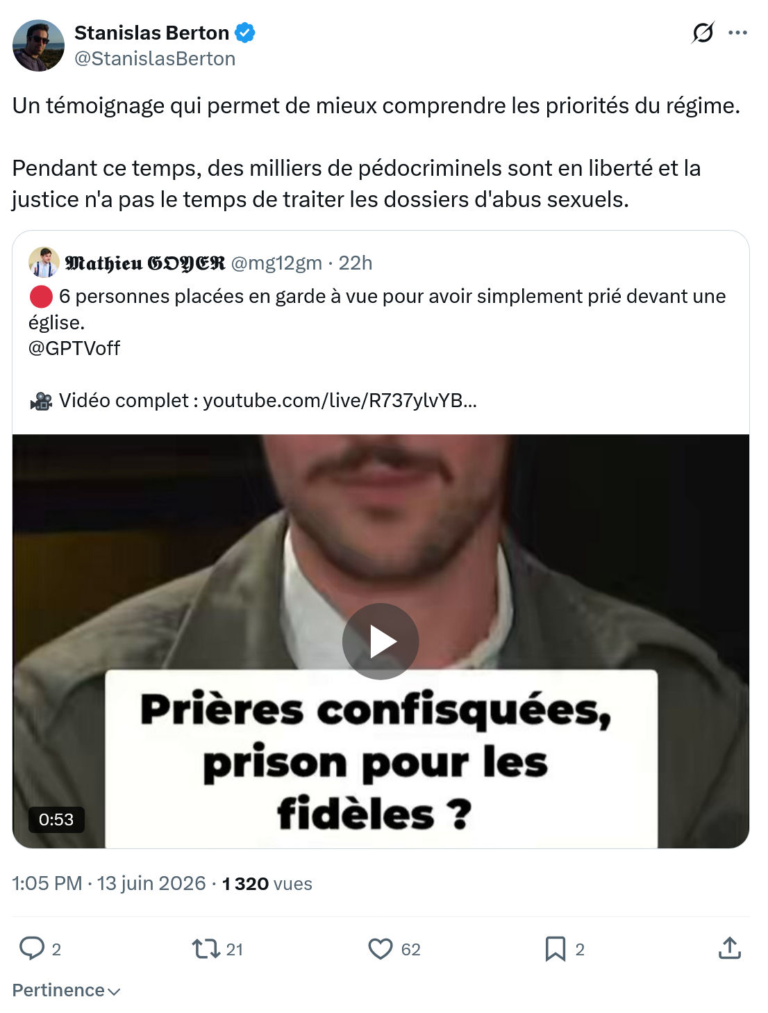 Stanislas Berton: Un témoignage qui permet de mieux comprendre…