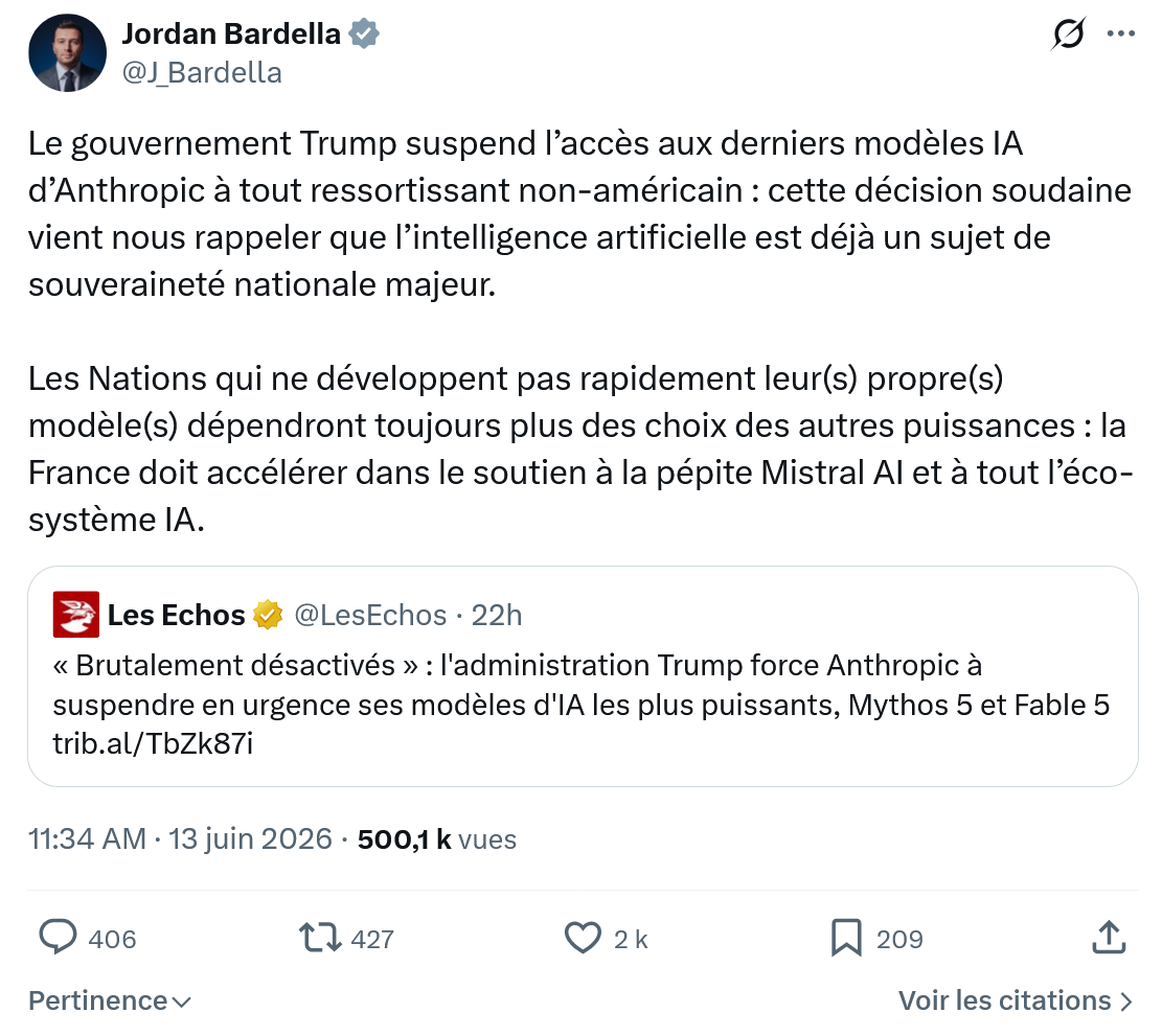 Jordan Bardella: Le gouvernement Trump suspend…