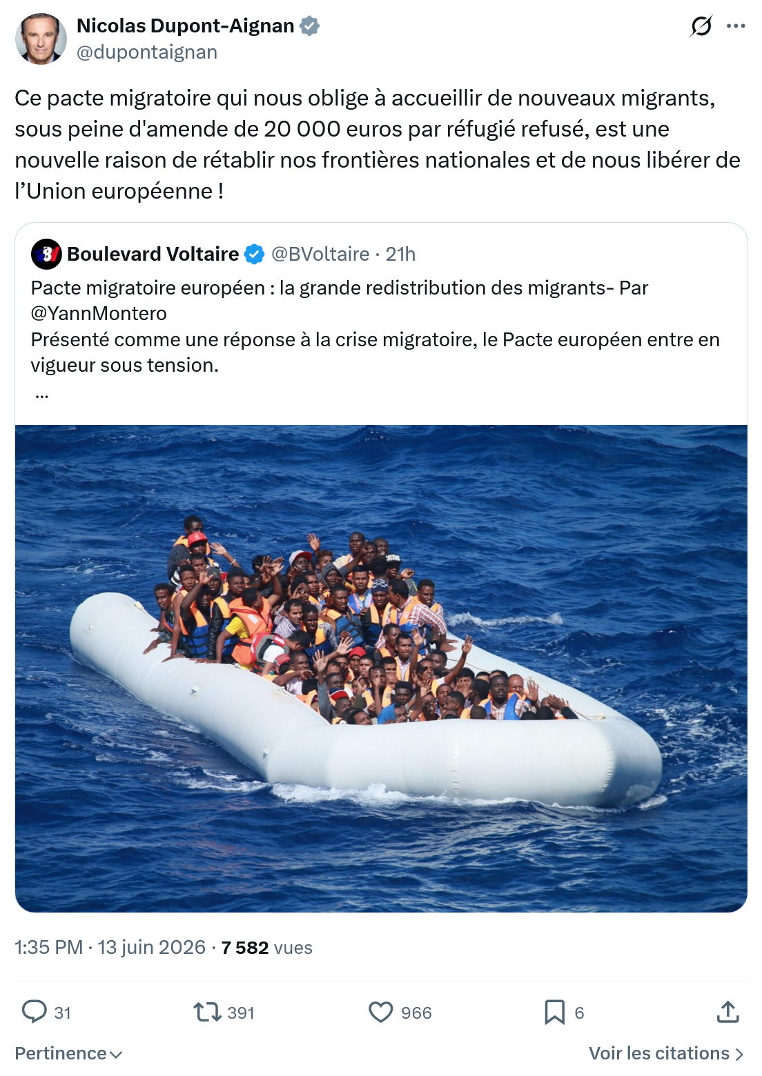 Nicolas Dupont-Aignan: Ce pacte migratoire qui nous oblige à accueillir…