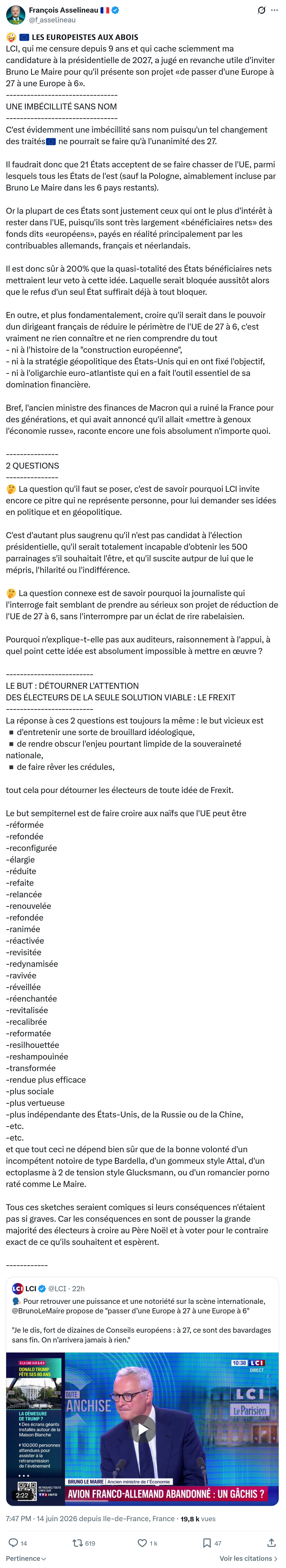 Francois Asselineau: 𝗟𝗘𝗦 𝗘𝗨𝗥𝗢𝗣𝗘́𝗜𝗦𝗧𝗘𝗦 𝗔𝗨𝗫 𝗔𝗕𝗢𝗜𝗦…