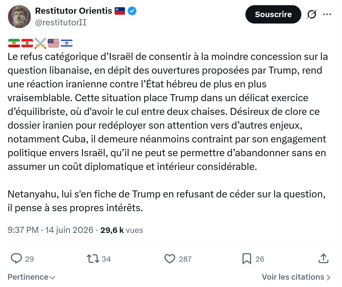 Restitutor Orientis: Le refus catégorique d’Israël de consentir…