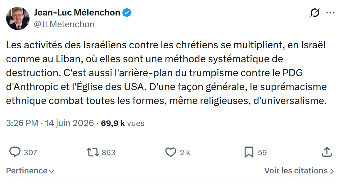Jean-Luc Mélenchon: Les activités des Israéliens contre…