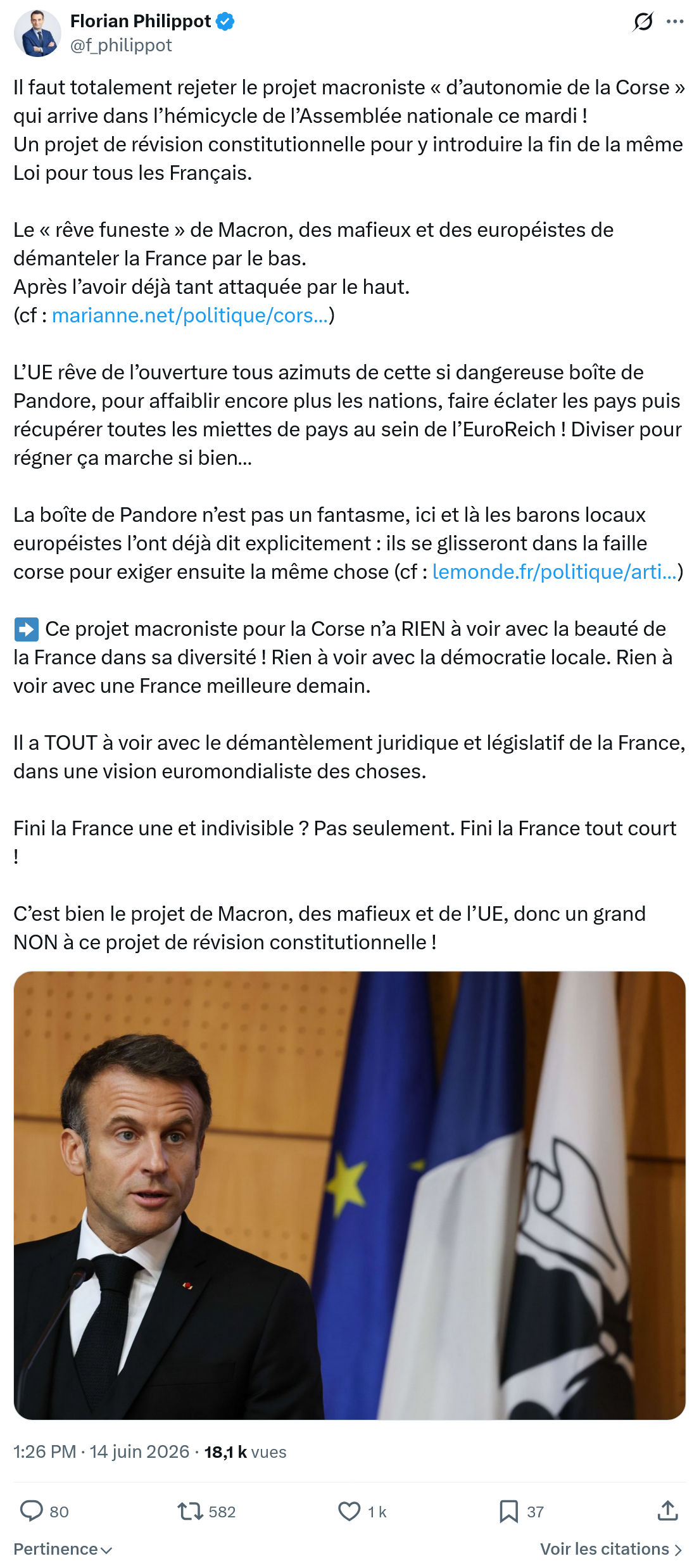 Florian Philippot: Il faut totalement rejeter le projet macroniste…