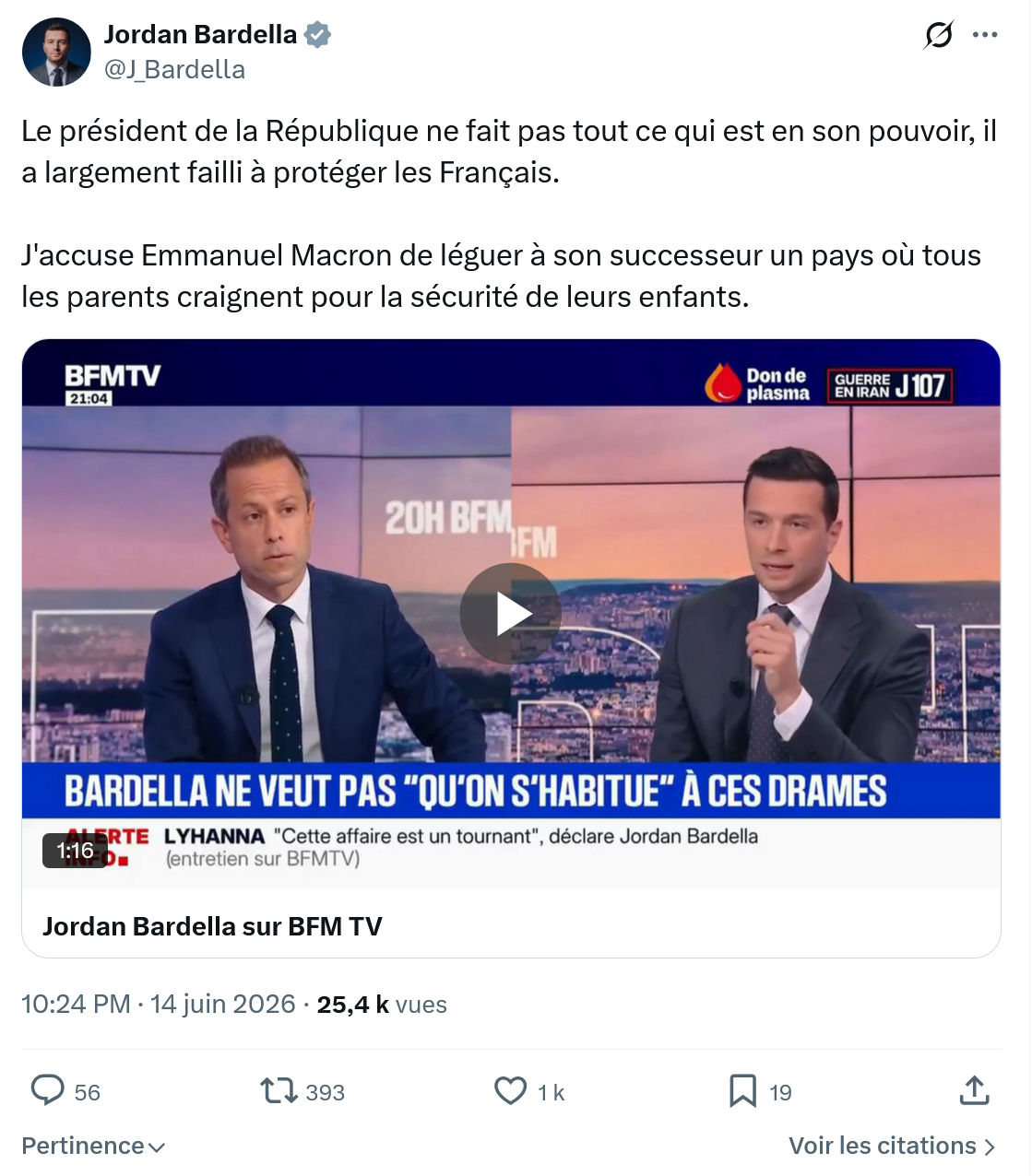 Jordan Bardella: Le président de la République…