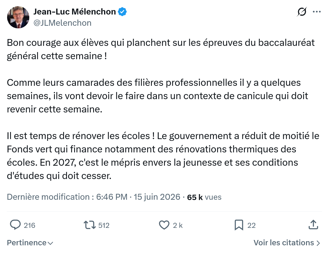 Jean-Luc Mélenchon: Bon courage aux élèves qui planchent…