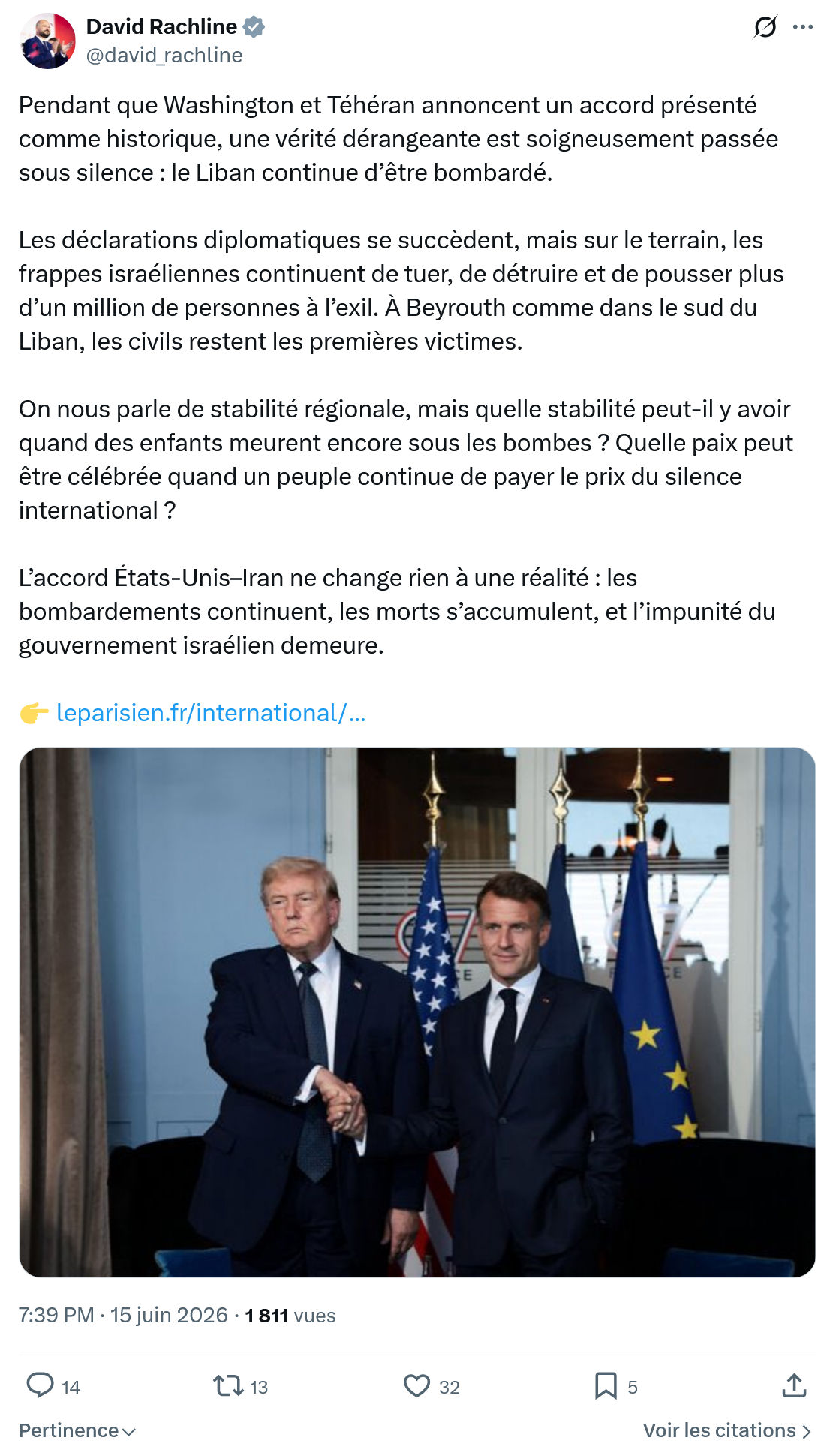 David Rachline: Pendant que Washington et Téhéran annoncent…