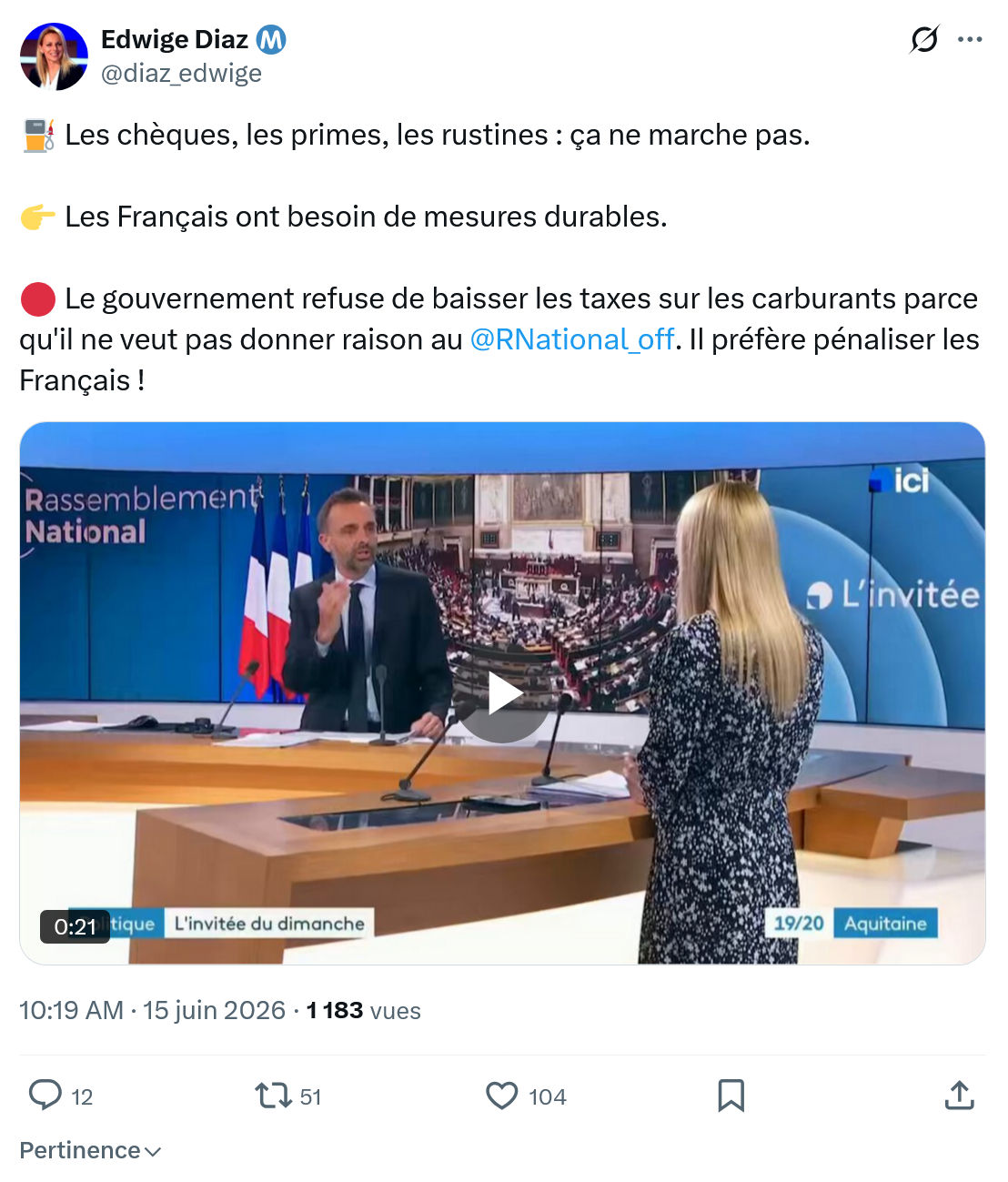 Edwige Diaz: Les chèques, les primes, les rustines…