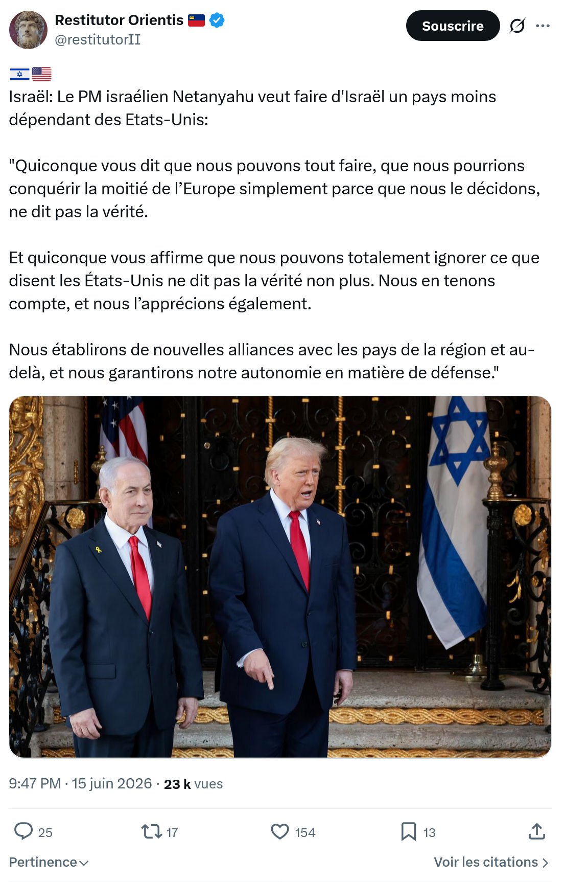 Restitutor Orientis: Israël: Le PM israélien Netanyahu…
