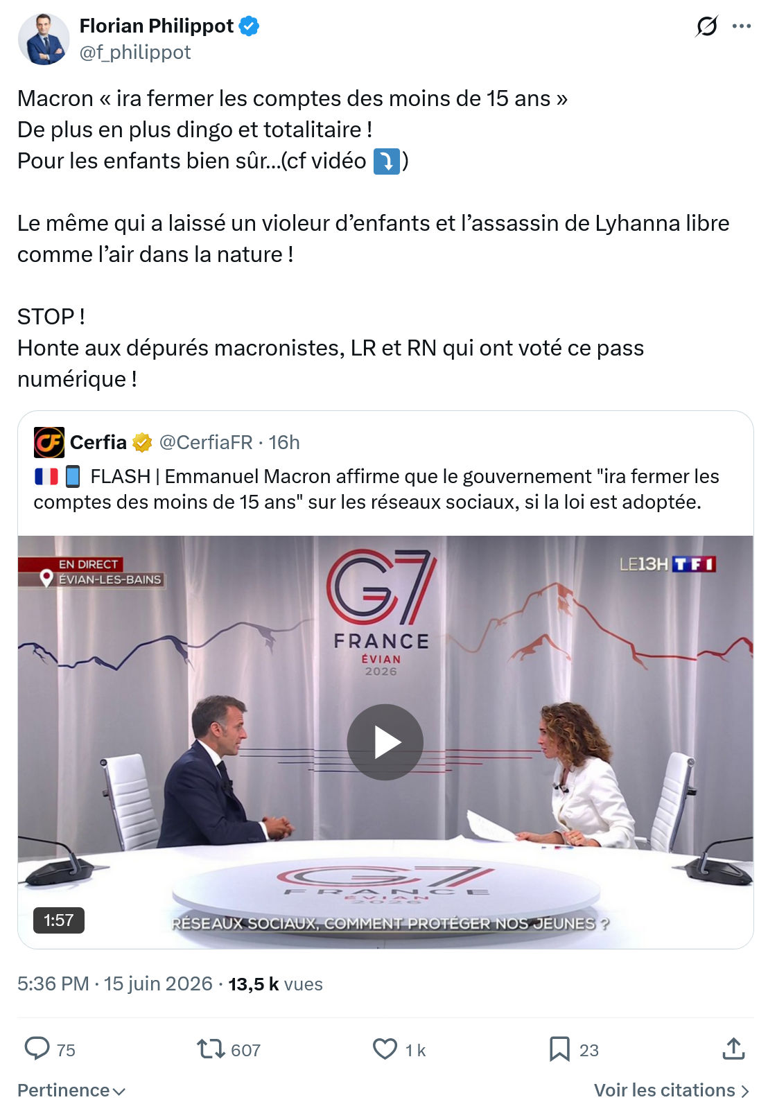 Florian Philippot: Macron « ira fermer les comptes des moins de 15 ans »…