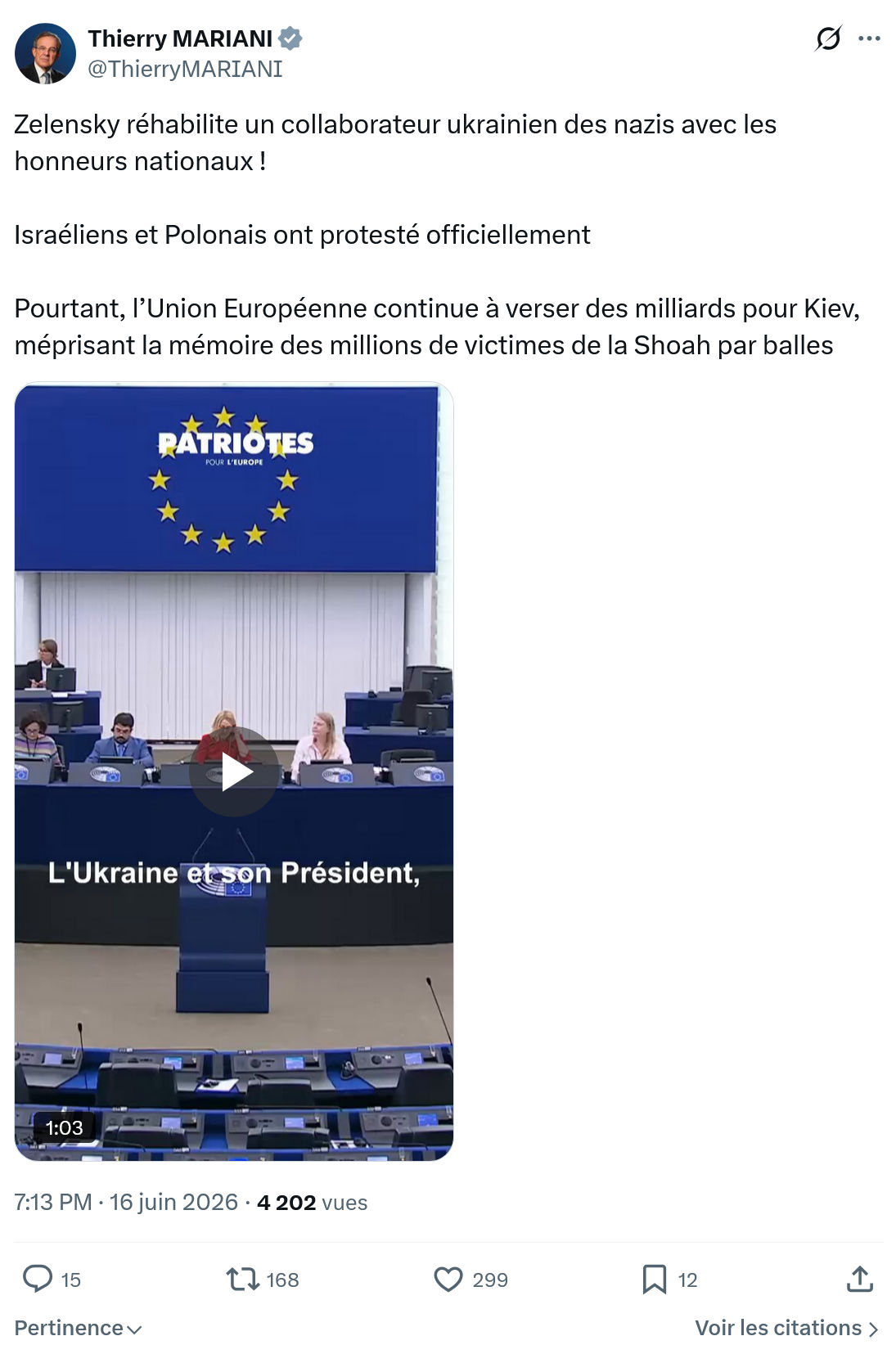 Thierry Mariani: Zelensky réhabilite un collaborateur ukrainien...