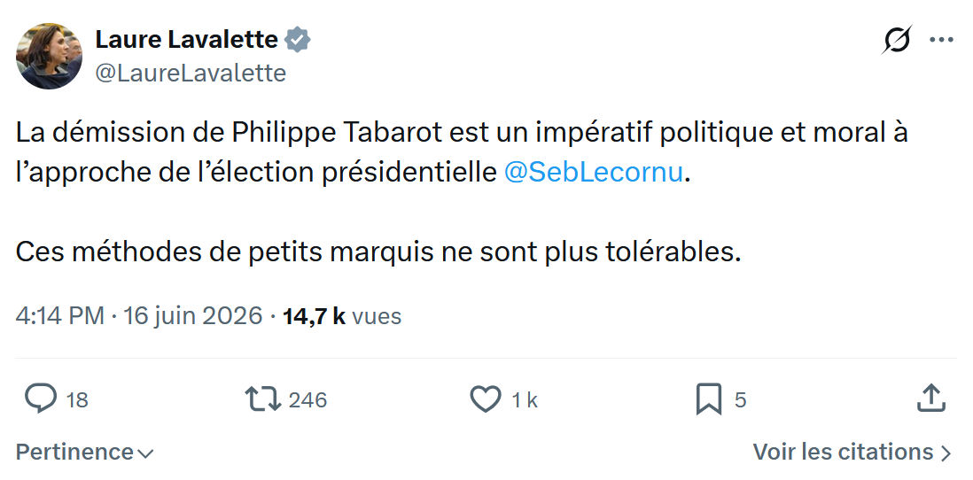 Laure Lavalette: La démission de Philippe Tabarot est...