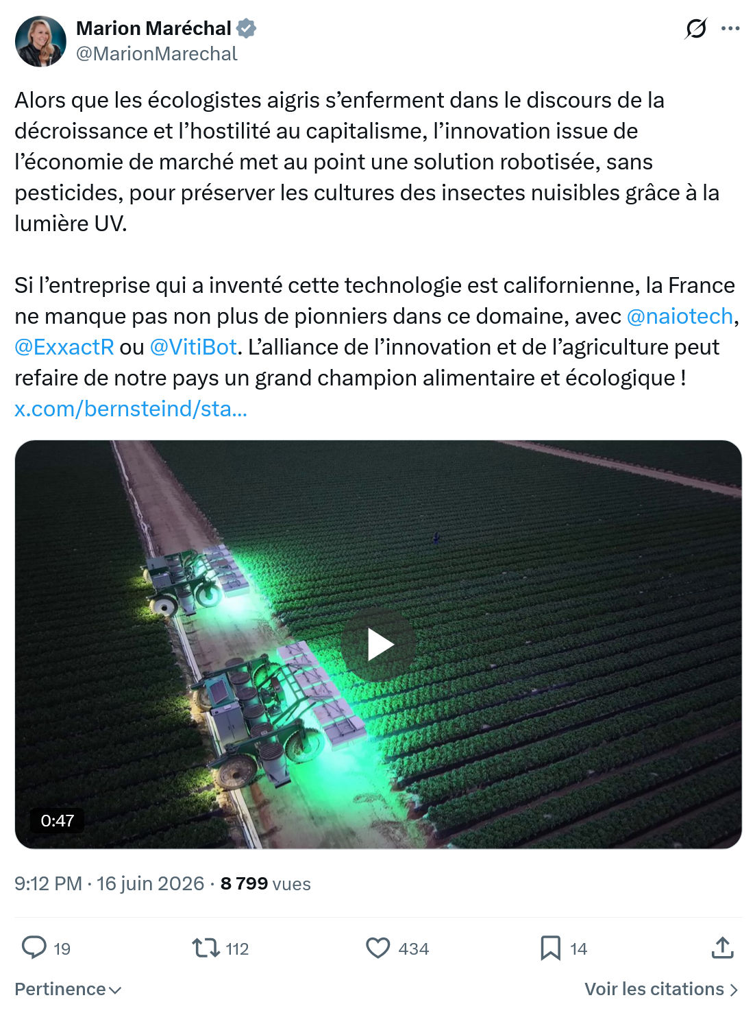 Marion Maréchal- Le Pen: Alors que les écologistes aigris s’enferment...